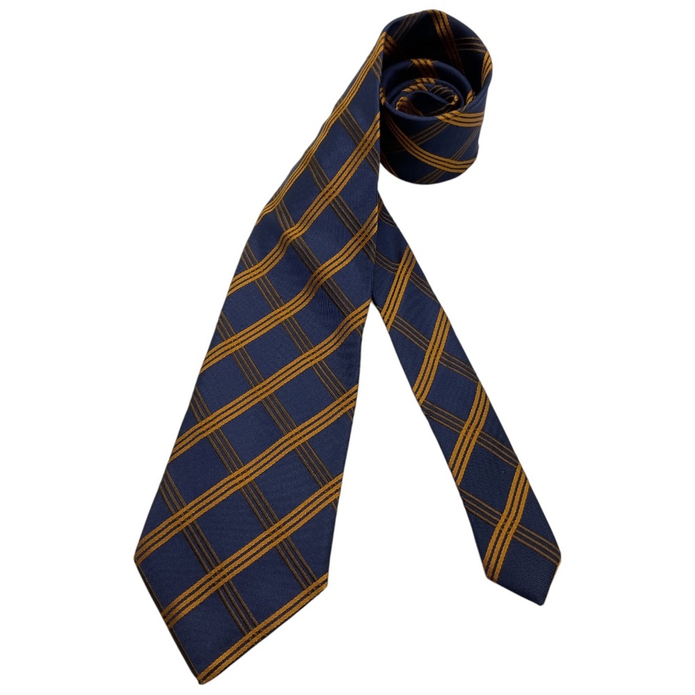 LES COPAINS Blue/Orange Tartan Silk LUXURY Tie ITALY